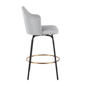 English Elm Contemporary Grey Fabric Swivel Counterstools with Black Steel and Gold Footrest Set B202S00150