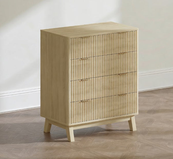English Elm Closet Four Drawer Dresser with Fluted Fronts Gold Pulls and Natural Wood Finish T3971P431263