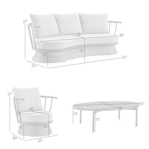 English Elm Marenel 4-Piece Outdoor Patio Set with 360° Swivel Chairs, Rust-Free Aluminum Frame & Washable Cushions B2736S00010