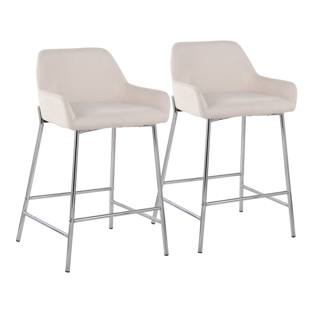 English Elm Daniella Contemporary Counter Stool Set Of 2: Chrome Frame & Cream Fabric For Stylish Dining Comfort B202S00049