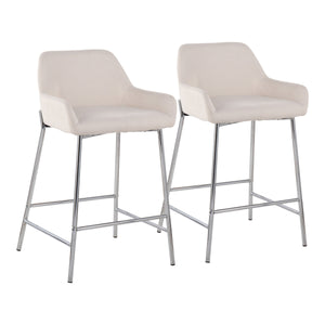 English Elm Daniella Contemporary Counter Stool Set Of 2: Chrome Frame & Cream Fabric For Stylish Dining Comfort B202S00049