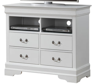 English Elm Charming White Media Storage Unit with Multiple Compartments, 35"H x 42"W x 18"D, No Assembly Required, Smooth Finish B078108235