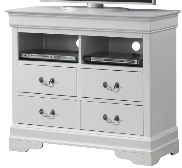 English Elm Charming White Media Storage Unit with Multiple Compartments, 35"H x 42"W x 18"D, No Assembly Required, Smooth Finish B078108235