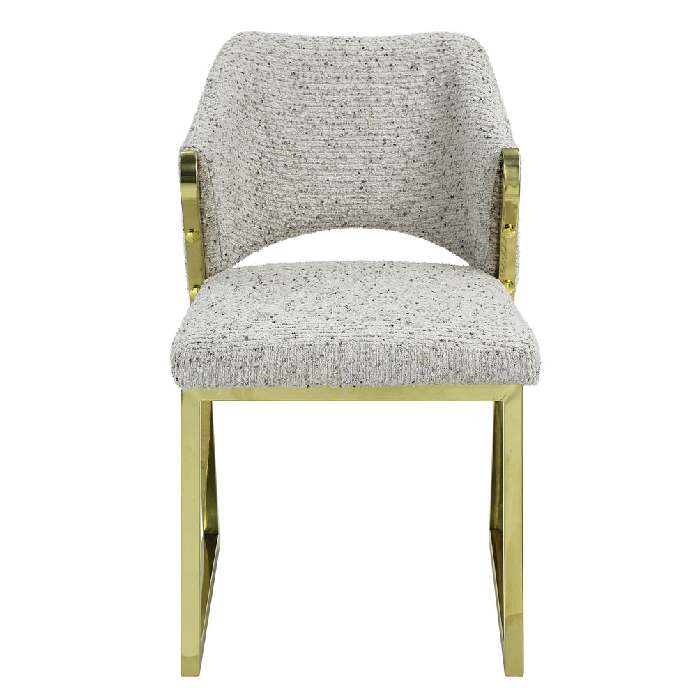 English Elm Galdesa Plush Teddy Sherpa Side Chairs Set of 2 – Grey Multi Upholstery, Mirrored Gold Stainless Legs B2726P345254