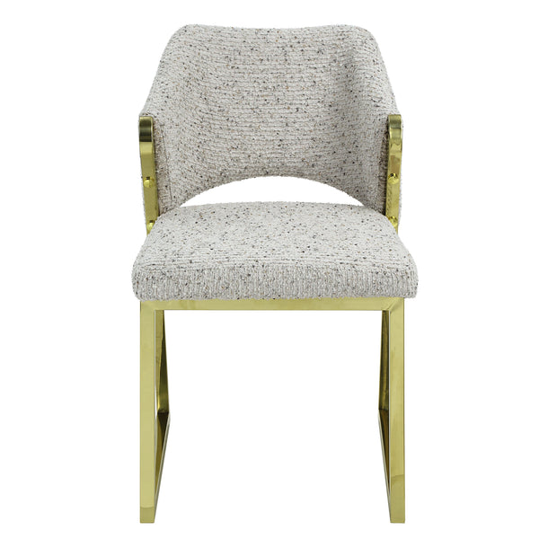 English Elm Galdesa Plush Teddy Sherpa Side Chairs Set of 2 – Grey Multi Upholstery, Mirrored Gold Stainless Legs B2726P345254