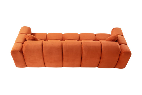 English Elm 98.4" Corduroy Cloud Puff Sofa Vacuum Packed 4-seater Living Room Couch with Pillows Orange W5515P477306
