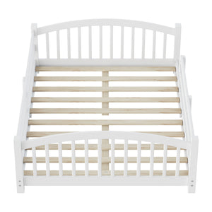 English Elm Full Montessori Pine Wood Floor Bed with Safety Rails Low Profile Kids Room Frame White N733P400299K