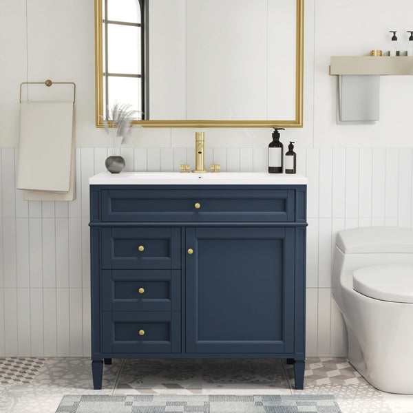 English Elm 36'' Modern Bathroom Vanity With Single Sink, 2 Drawers & Adjustable Shelf For Stylish Storage Solutions SW000119AAC-2