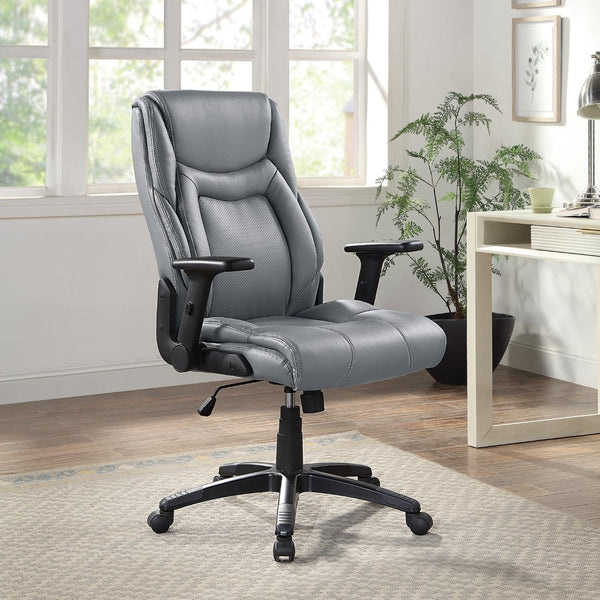 OSP Home Furnishings Exec High Back Bonded Leather Office Chair with Lumbar Support and Pneumatic Lift Grey EC93580-EC42