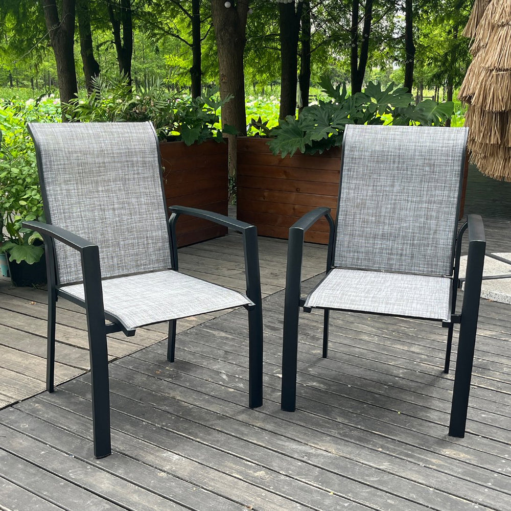 English Elm VRSHWO Metal Patio Chairs Set of 2 - Weatherproof Stackable Outdoor Dining Seats with Textilene Mesh, 400 lb Capacity Black+ Gray W213P335869