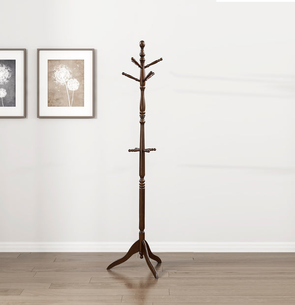 English Elm Dark Solid Wood Coat Rack with 10 Hooks, 3-Tier Tall Entryway Stand for Hats Coats Scarves Bags Dark Brown 25 L x 6.25 W x 4.25 H B011P361927