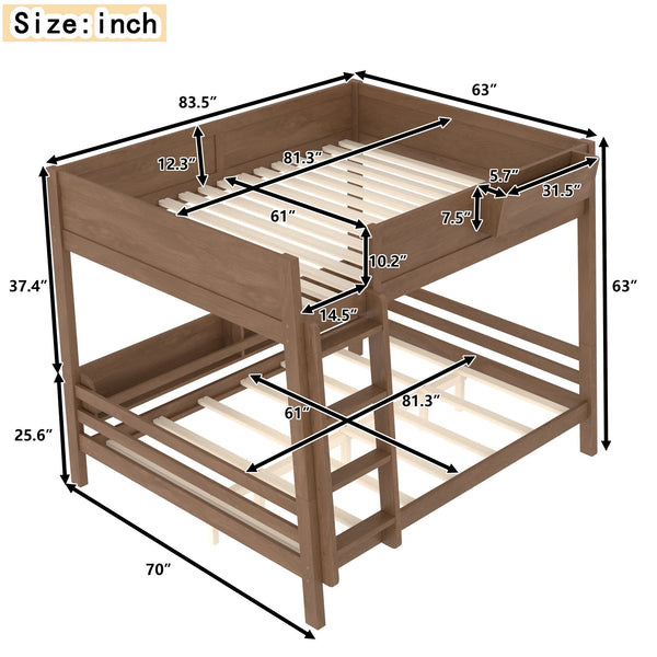 English Elm Queen Over Bunk Bed Pine Frame with Built in Shelving Detachable Vintage Style Wood W5316S00016