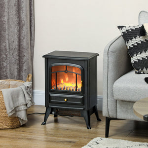 English Elm Homcom 21" Freestanding Electric Fireplace Heater With Realistic Led Flames & Safety Features, Black W2225P249843