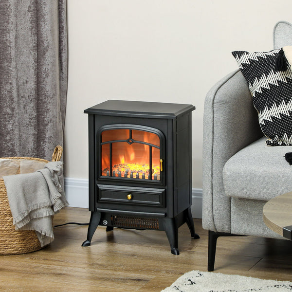 English Elm Homcom 21" Freestanding Electric Fireplace Heater With Realistic Led Flames & Safety Features, Black W2225P249843
