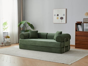 English Elm 78.8" Corduroy Modular Floor Sofa Convertible Sleeper Futon with Pillow Back Support Army Green W5617P458226