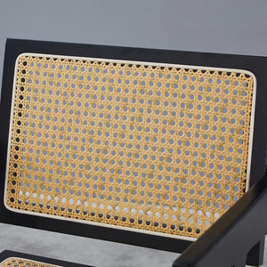 English Elm 2 Black Rubberwood Dining Chairs With Rattan Weaving - Stylish, Comfortable & Versatile Living Room Seating W2720P237607