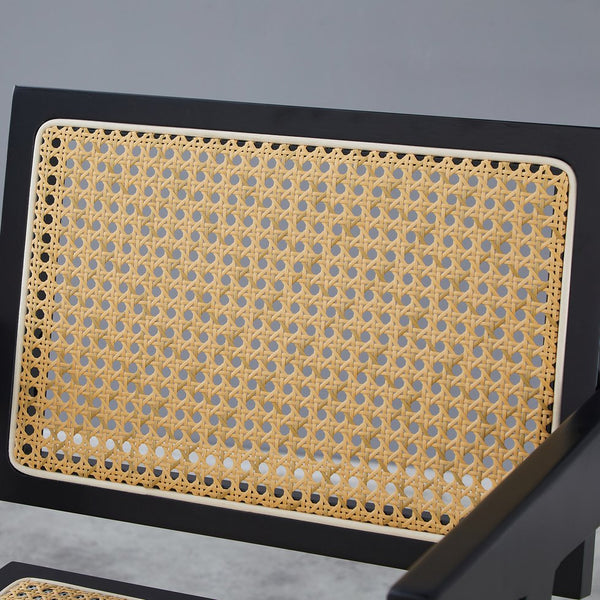 English Elm 2 Black Rubberwood Dining Chairs With Rattan Weaving - Stylish, Comfortable & Versatile Living Room Seating W2720P237607