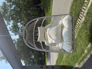 English Elm Outdoor Rattan Egg Swing Chair – Stylish Off-White Hanging Chair With Cushions & Durable Frame W2500P364236-GIGA