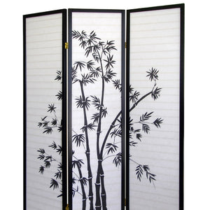 English Elm 70" Elegant Three-Panel Folding Screen With Bamboo Design, Black Finish - Perfect For Privacy & Style B072115974