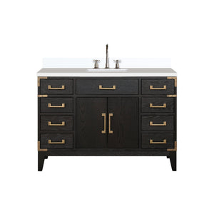 English Elm Black Oak Single Bath Vanity 48" W x 22" D with White Quartz Top, Soft-Close Drawers & Chrome Faucet Set B2731P260932