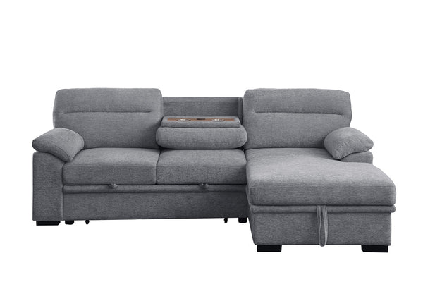 English Elm Kipriano Chenille Sleeper Sectional with Storage Chaise and Built in Charging Console B2749S00267