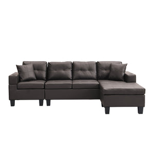 English Elm Sectional PU Sofa Set with L-Chaise, Built-In Cup Holders, Thick Foam Cushions, Modern 4-Seater Comfort Dark Brown 57.87 L x 28.35 W x 12.99 H W2297S00004