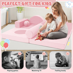 English Elm 14pcs Modular Foam Play Couch Set Convertible Toddler Fort Builder for Playrooms Pink T5880P493429