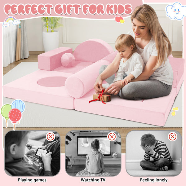 English Elm 14pcs Modular Foam Play Couch Set Convertible Toddler Fort Builder for Playrooms Pink T5880P493429