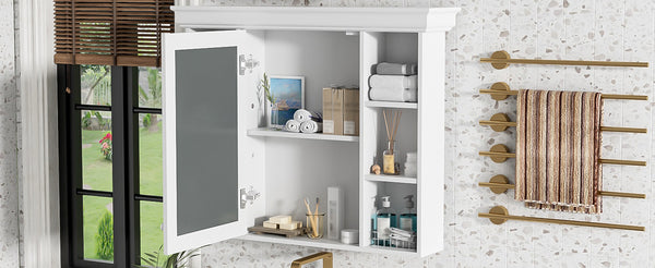 English Elm 35'' 35' 35'' x 28'' Wall Mounted Medicine Cabinet with Mirror Door, Modern MDF Storage with Towel Rod White N710P196545K
