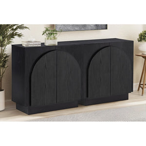 English Elm Mid-Century wooden sideboard buffet with arched doors and rounded edges, spacious storage, durable craftsmanship nurturing warmth Black 33 L x 19 W x 29 H B011P367183