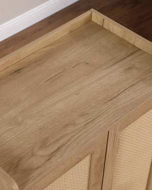 English Elm Shoe Cabinet with Rattan Doors 5-Tier Wooden Shoe Organizer Black+Natural — Ventilated Boho Storage for Entryway W3151P345852