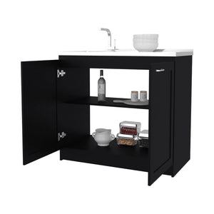 English Elm Wenge 2-Door Sink Base Cabinet with Interior Shelf, Durable Particle Board, 39"W x 36"H, Modern Utility B062S00625