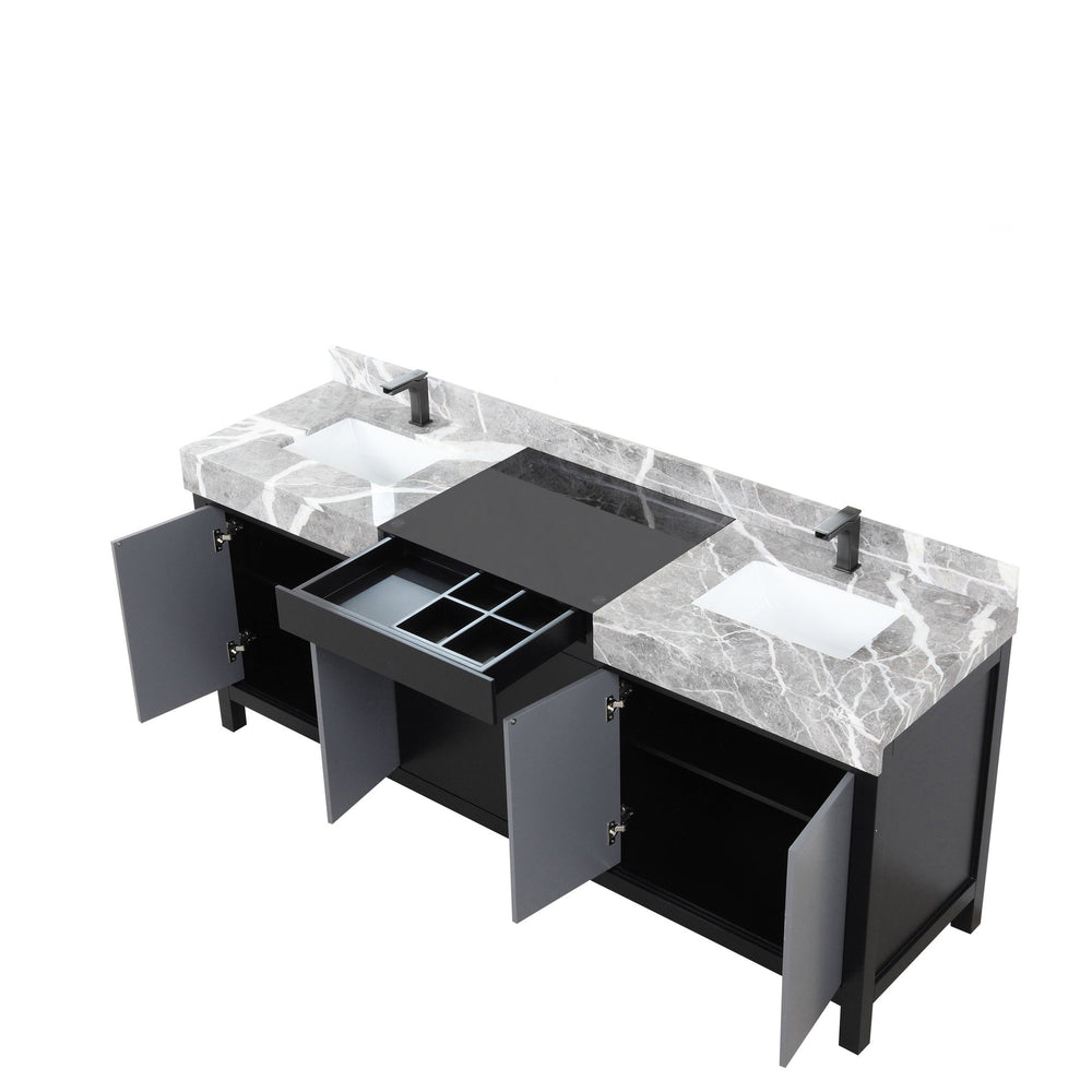 English Elm Black Double Bath Vanity 80" W X 22" D With Castle Grey Marble Top & Gun Metal Faucet For Modern Style B2731P261122