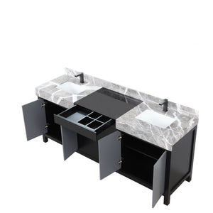 English Elm Black Double Bath Vanity 80" W X 22" D With Castle Grey Marble Top & Gun Metal Faucet For Modern Style B2731P261122