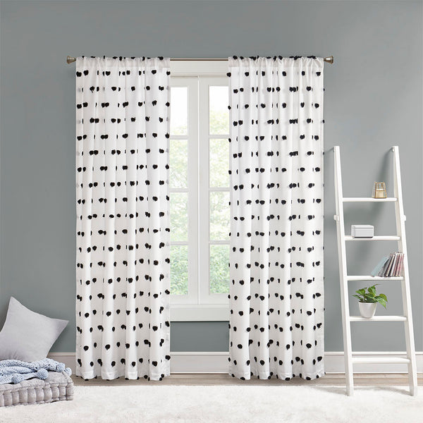 JLA Home Intelligent Design - Pom Pom Sheer Curtain Panel with Clipped Pom-Pom Polka-Dot Texture, Light-Filtering Rod-Pocket Elegance 63 L x 50 W x 0.13H ID40-1797
