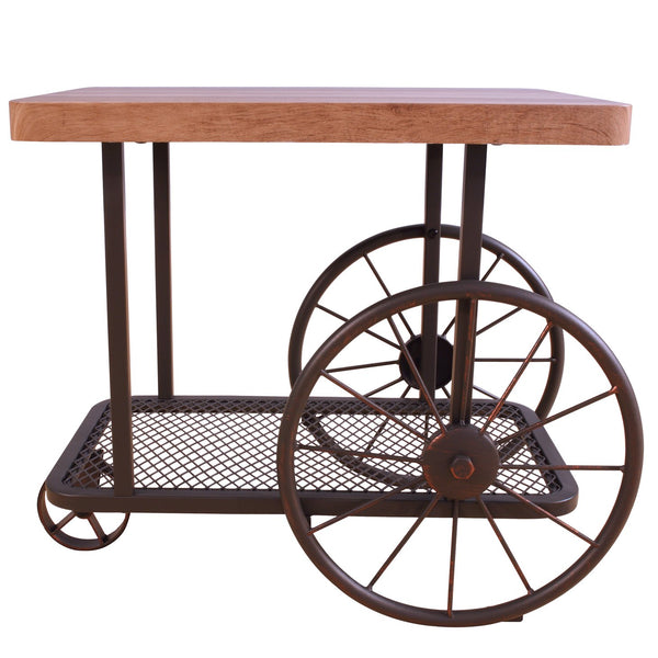 English Elm Oak Antique Grey End Table With Shelf & Casters - Charming Vintage Design For Versatile Living Spaces B062P209082