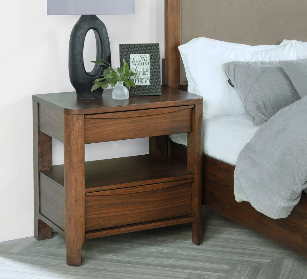 English Elm 2-drawer Walnut Veneer Nightstand with Cedar Lining Open Shelf and Tapered Legs B016P459858