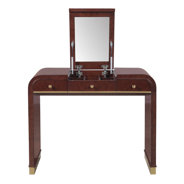 English Elm Classic Flip Top Vanity Desk with Gold Accents 2 Drawer Retro Bedroom Dressing Table Espresso N704P381406P