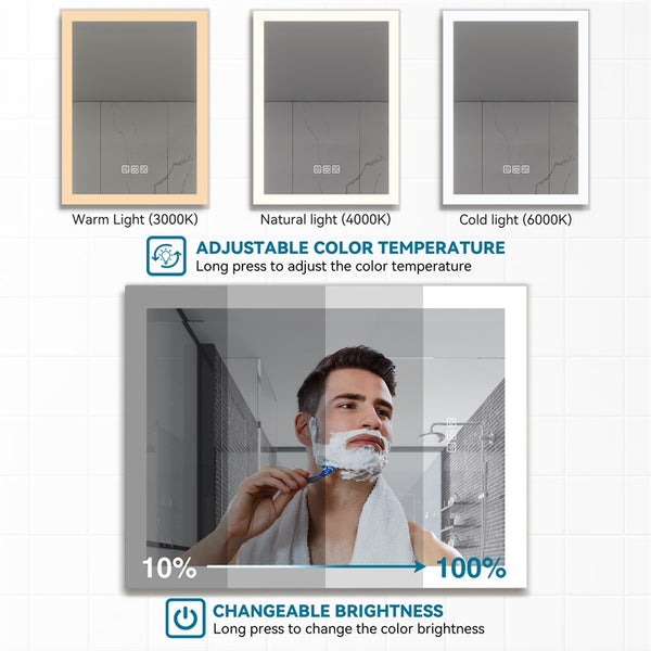English Elm Bright Led Bathroom Mirror 36" X 28" - Full Hd Reflection, 3 Color Modes, Quick Defog, Dimmable Light T3177P296170