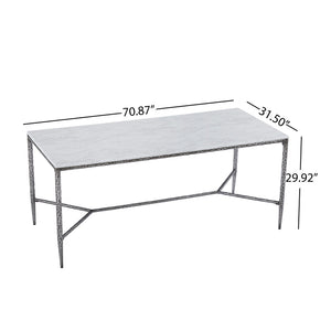 English Elm 6-seater Faux Marble Dining Table with Hammered Iron Brass Accent Legs Modern Loft Forged Pewter N771P392428Y