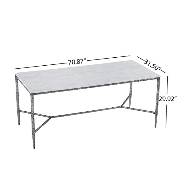English Elm 6-seater Faux Marble Dining Table with Hammered Iron Brass Accent Legs Modern Loft Forged Pewter N771P392428Y