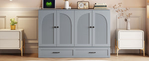 English Elm Full Size Murphy Bed Rattan Cabinet with Storage Drawers and Gold Hardware Gray N708S00009E