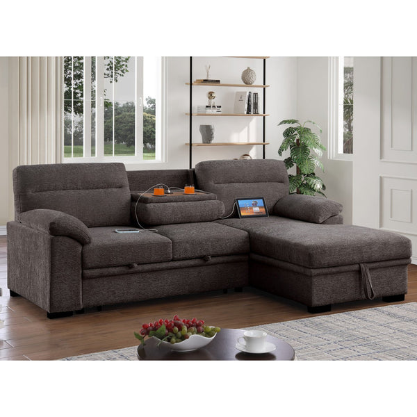 English Elm Chenille Reversible Sectional Sofa with Ottoman — Plush Tufted Chenille, Eucalyptus Frame Comfort Retreat Brown B016S00044