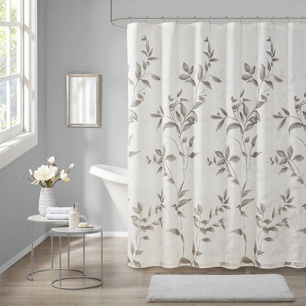 JLA Home Madison Park - Burnout Cecily 72x72 Grey Botanical Shower Curtain with Burnout Texture, Water-Resistant, Machine Washable MP70-4610