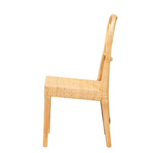 English Elm Mid-century Modern Solid Wood Woven Rattan Dining Chair for Organic Warm Interiors B2750P420370