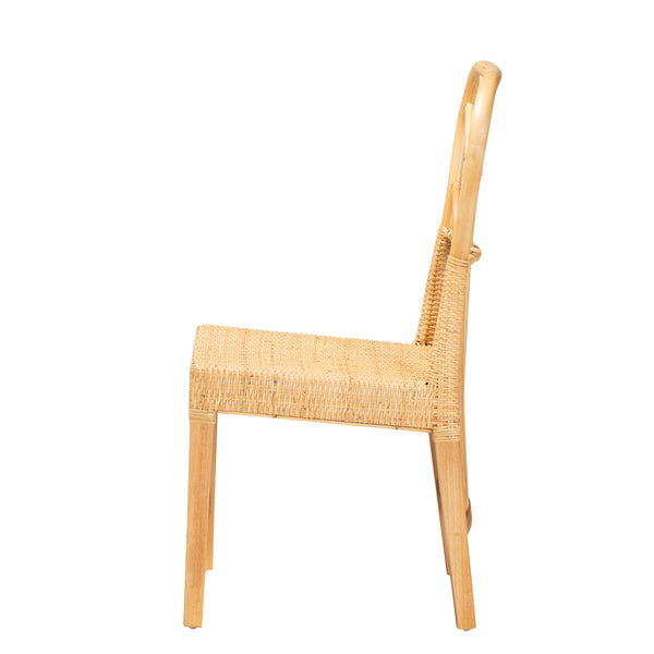 English Elm Mid-century Modern Solid Wood Woven Rattan Dining Chair for Organic Warm Interiors B2750P420370