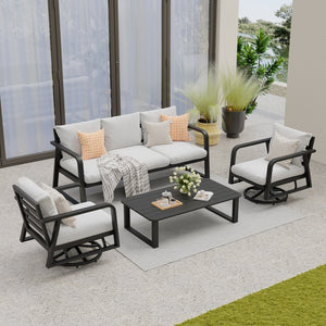 English Elm Fr Outdoor Aluminum Patio Set with Swivel Rockers Sofa and Coffee Table W5382S00020