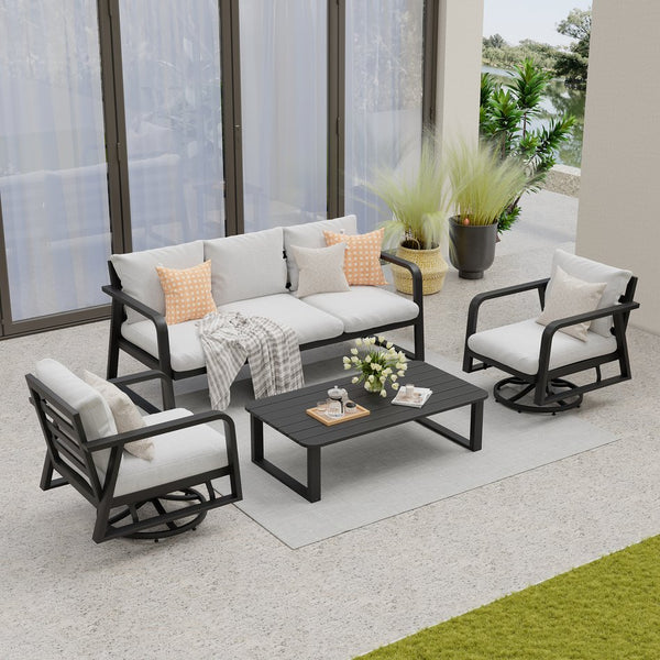English Elm Fr Outdoor Aluminum Patio Set with Swivel Rockers Sofa and Coffee Table W5382S00020