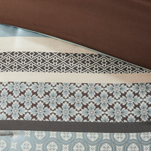 English Elm 7 Piece Comforter Set - Luxurious Blue King Bedding With Damask & Geometric Designs, Easy Care B03597162