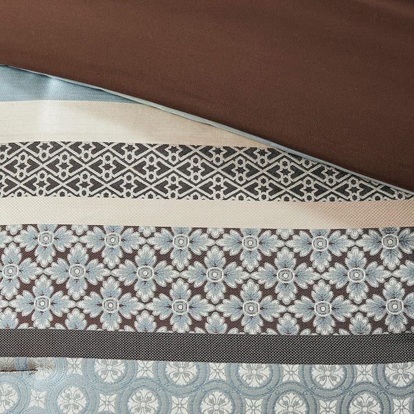 English Elm 7 Piece Comforter Set - Luxurious Blue King Bedding With Damask & Geometric Designs, Easy Care B03597162